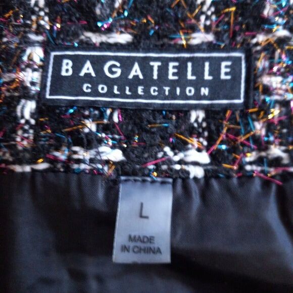 Bagatelle Collection Tweed A-Line Mini Skirt-Large-Metallic Tinsel-Rainbow-Lined - Picture 5 of 7